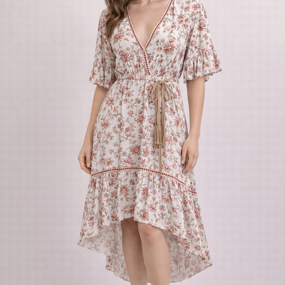 Cupshe Floral High Low Dress with Tassel Belt